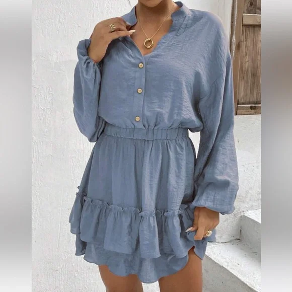 Lantern Sleeve Ruffle Hem Dress - Picture 6 of 10